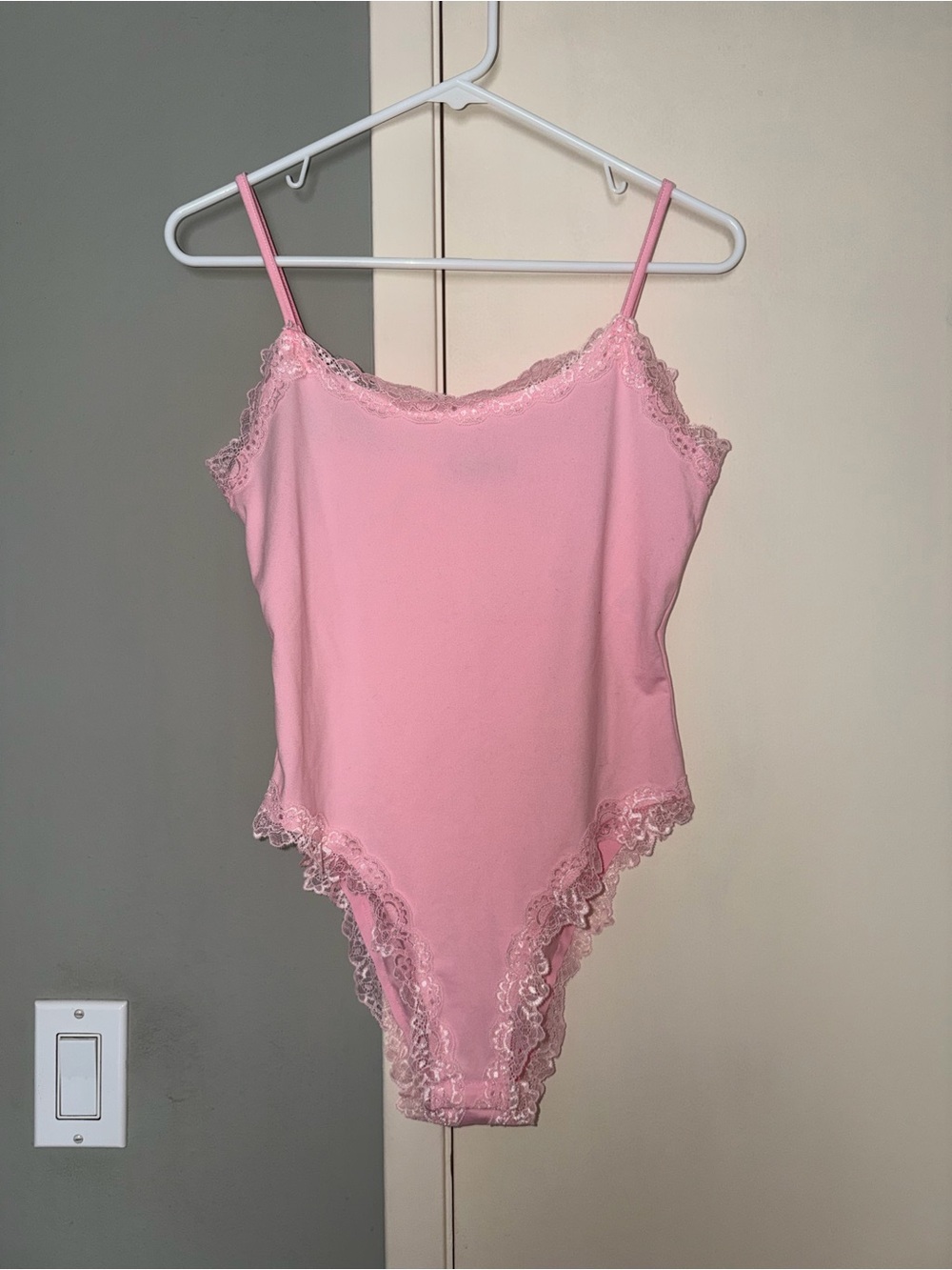 SHEIN Pink Lace Trim Camisole Bodysuit